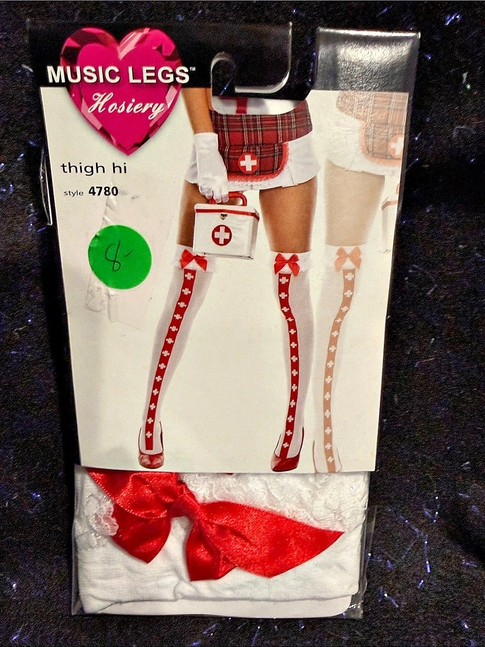 Music Legs Nurse Stripe Thigh Highs Red & White Hosiery NWT